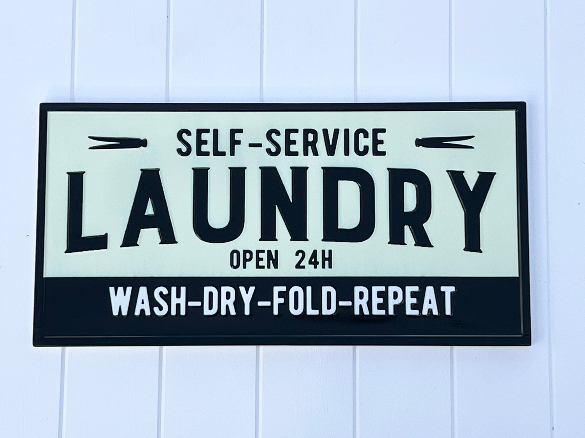 ‘Laundry - Wash - Dry - Fold - Repeat’  Enamel Sign