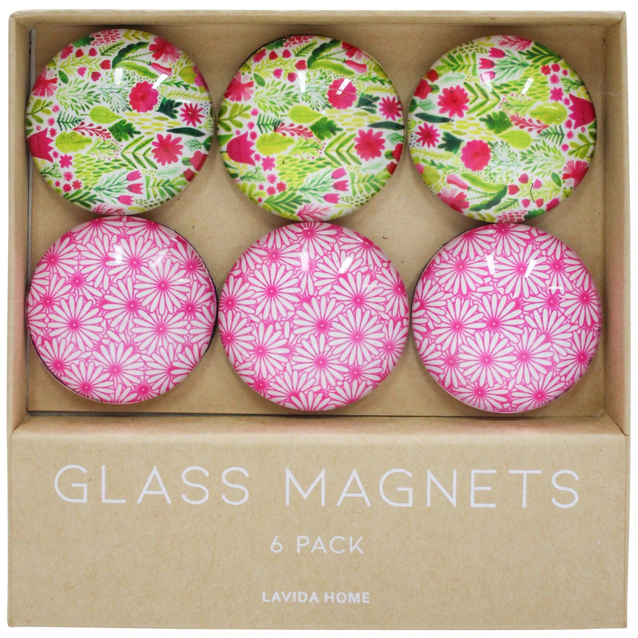 Pink Florals Glass Magnets