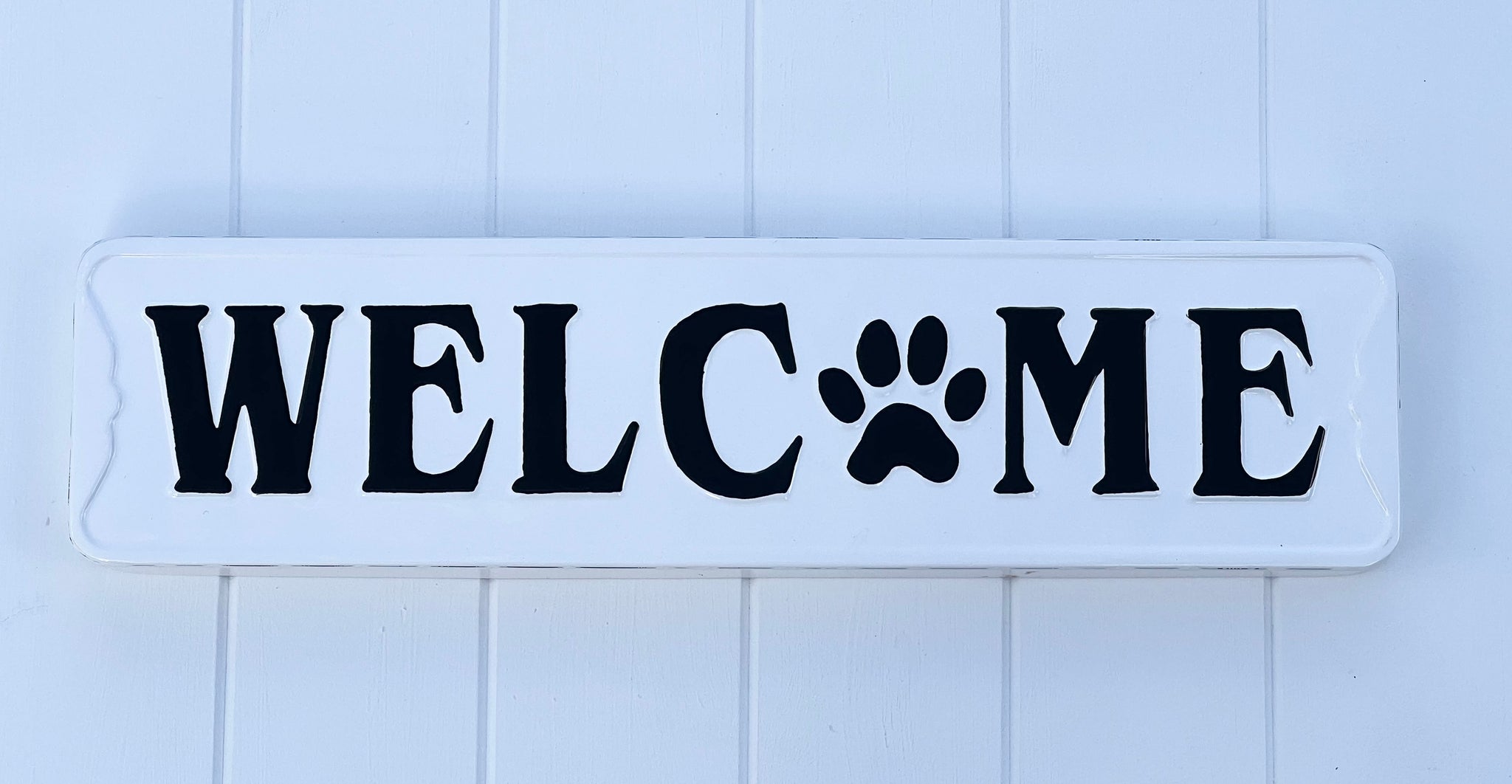 ‘Welcome’ Paw Print Enamel Sign