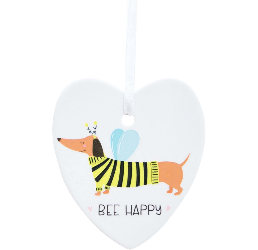 ‘Bee Happy’ Dachshund Ceramic Heart