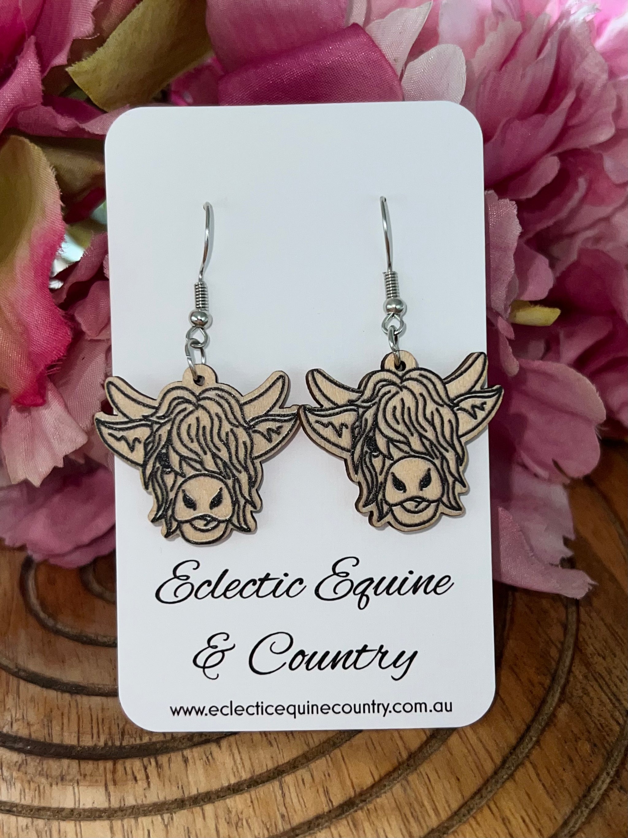 Highland Cow Wooden Dangles