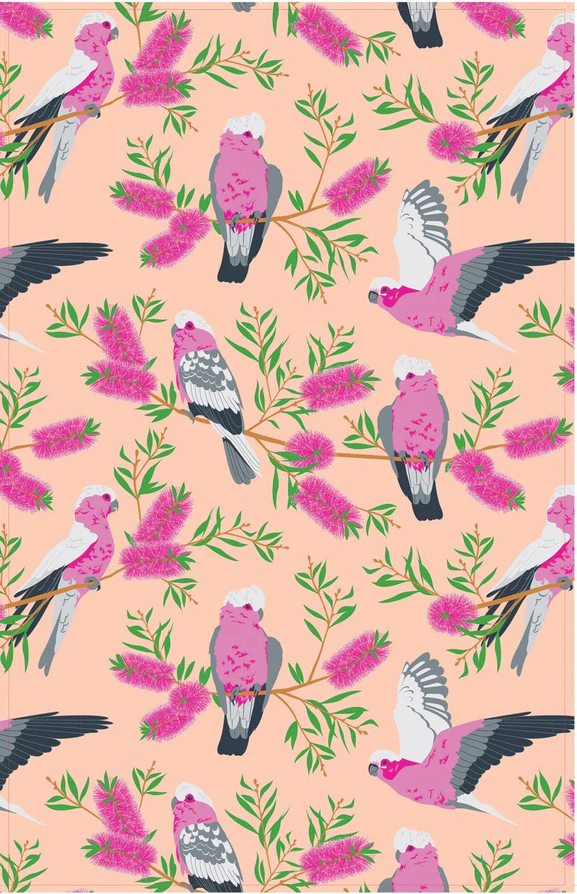 Peachy Galah's Tea Towel