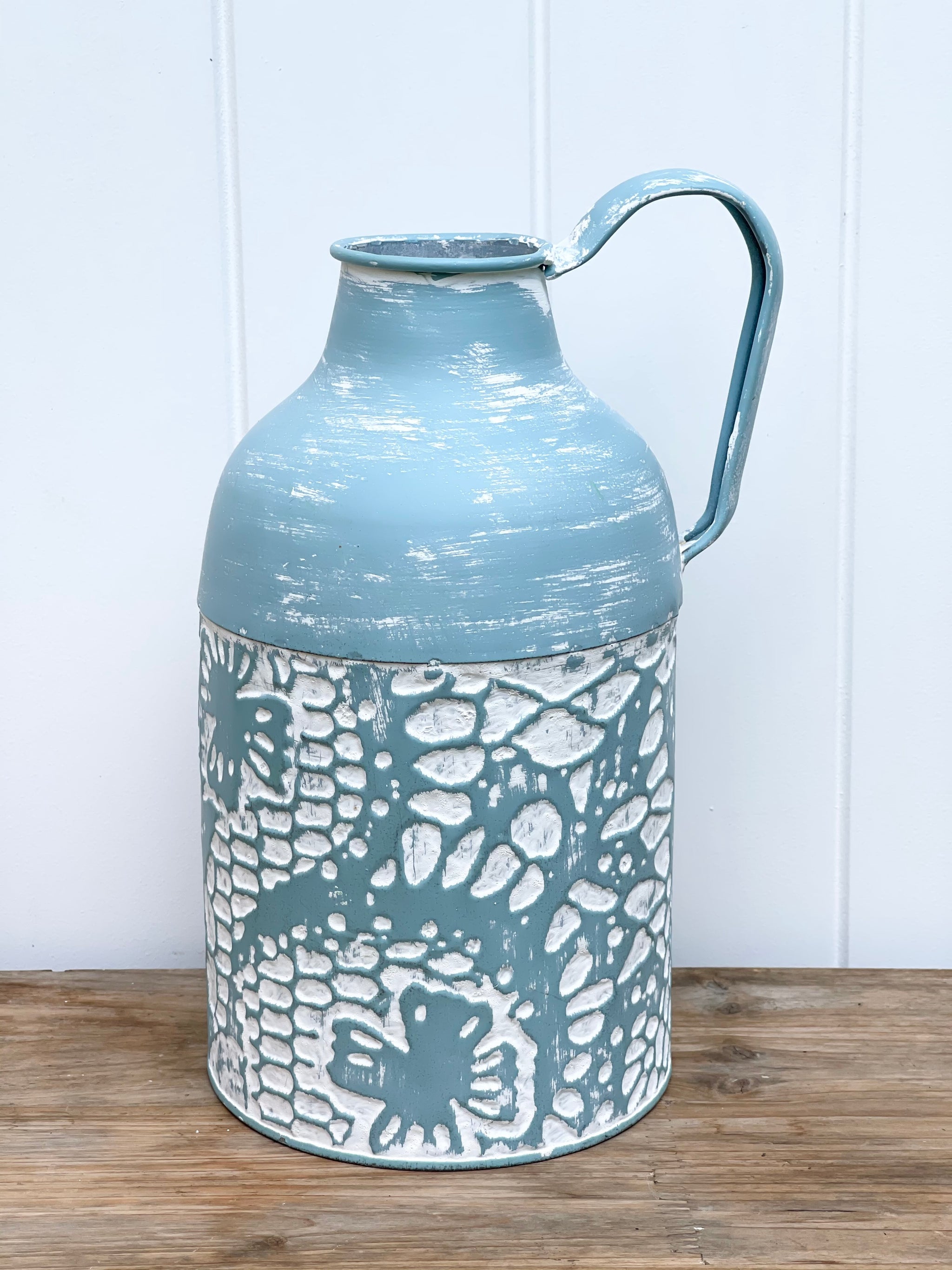 Peony Blue Pressed Metal Urn