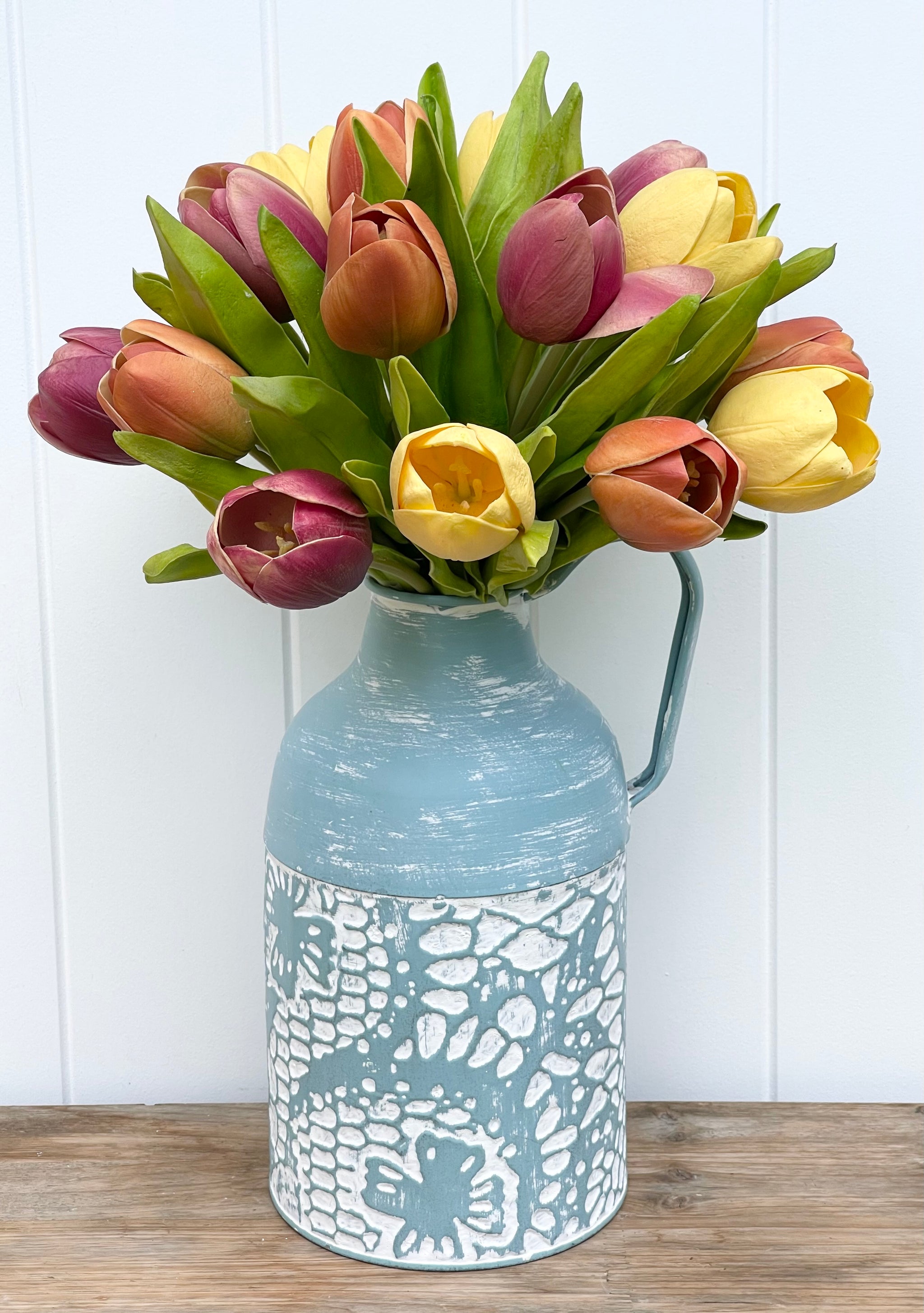 Peony Blue Pressed Metal Urn