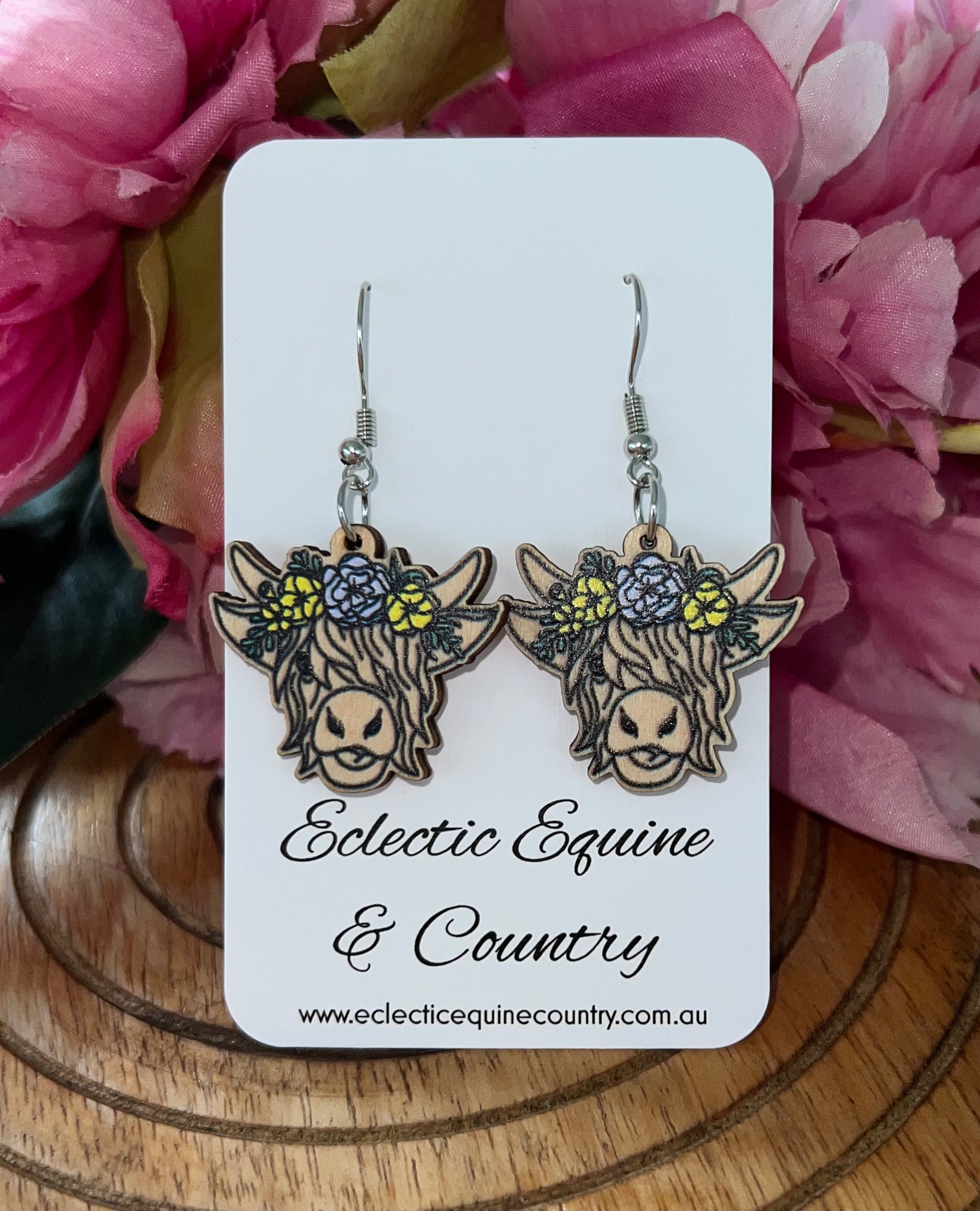 Highland Cow Wooden Dangles