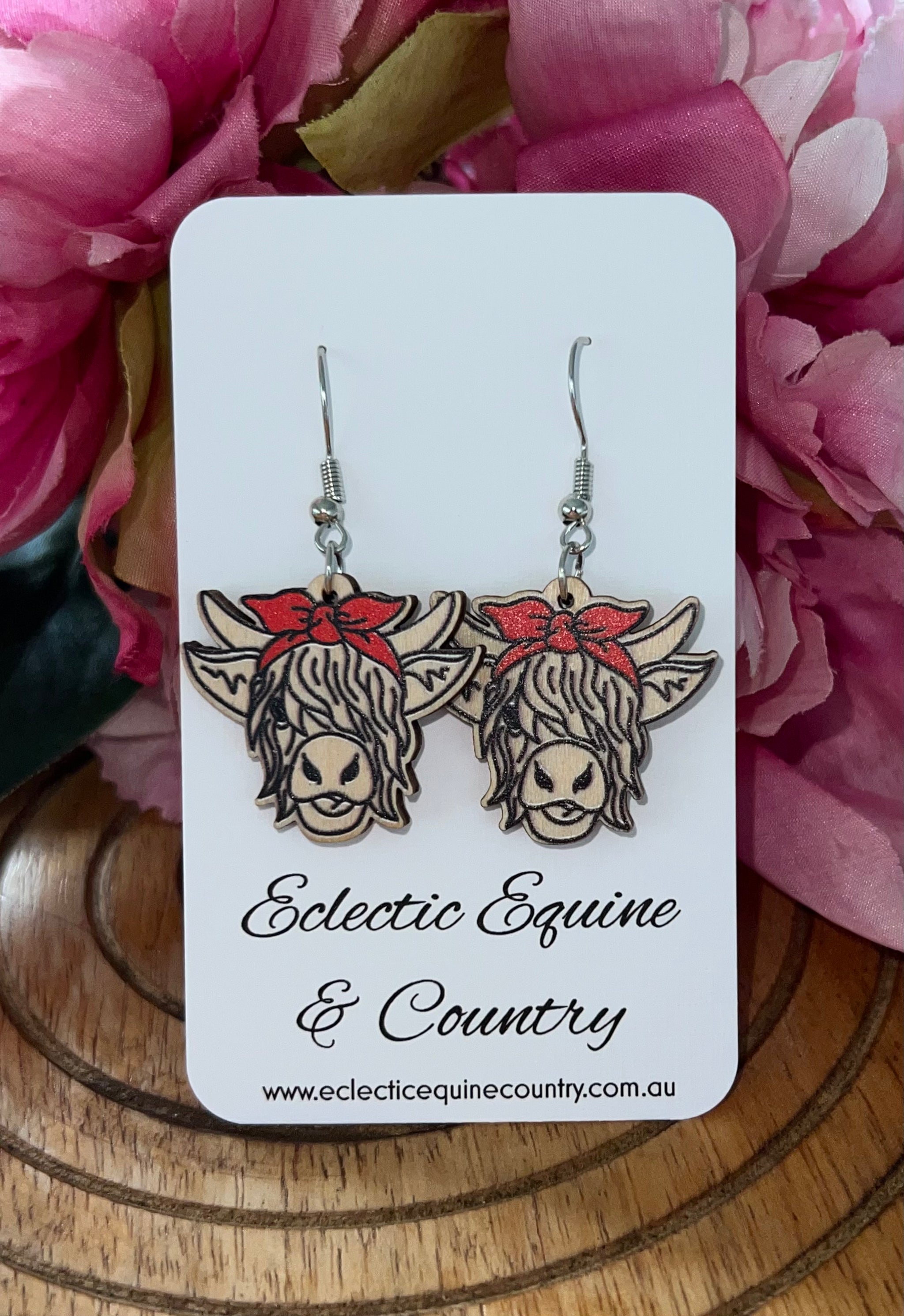 Highland Cow Wooden Dangles