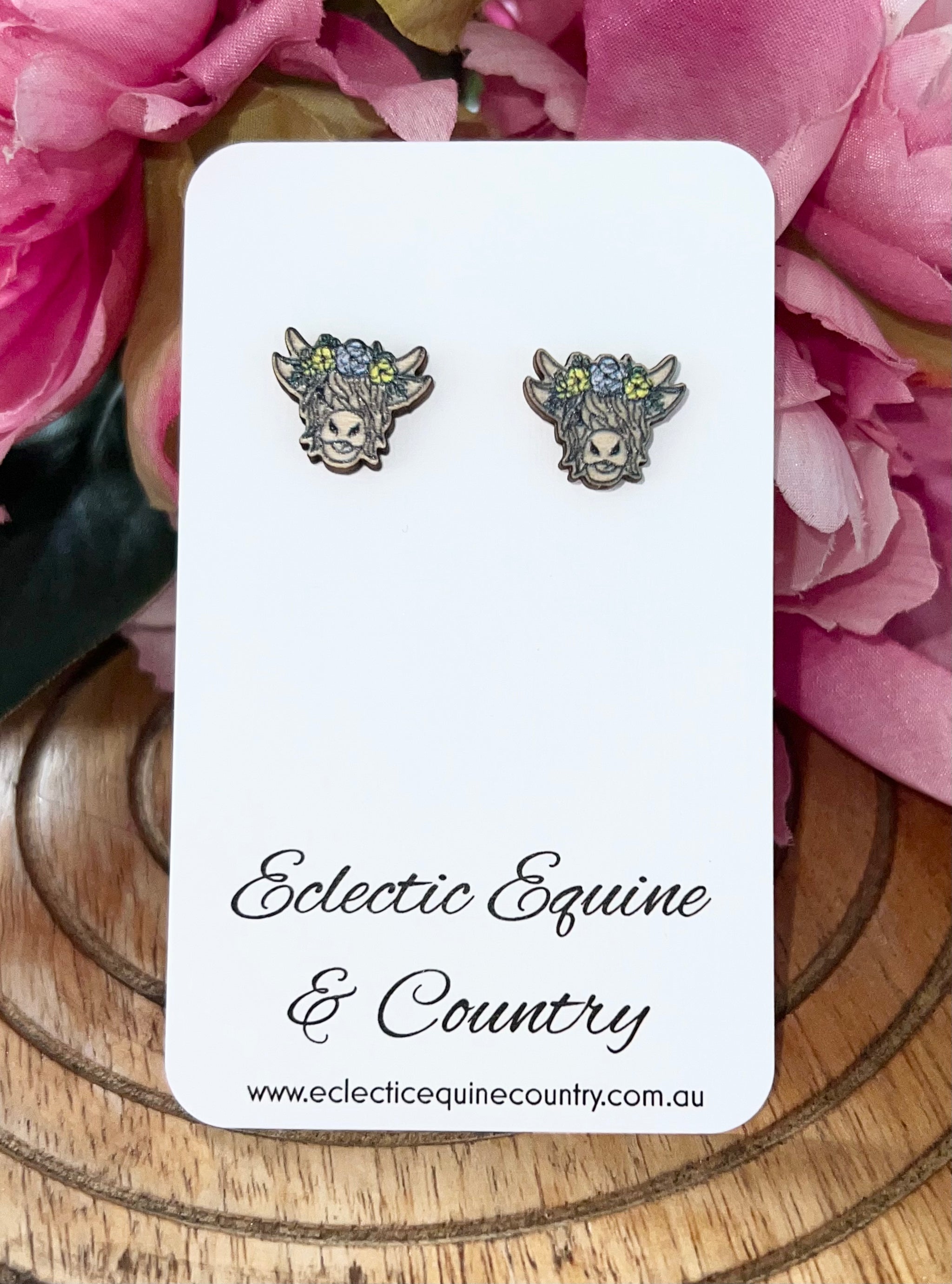 Highland Cow Wooden Stud Earrings