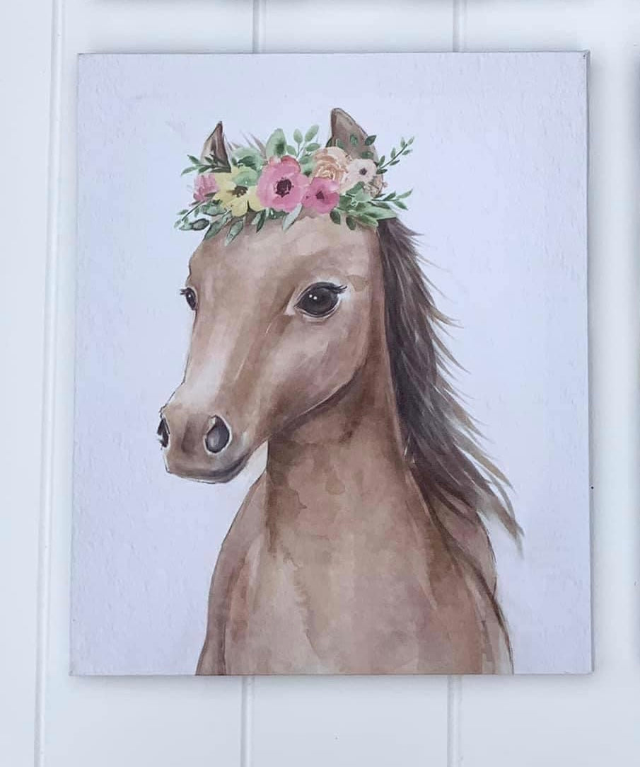 'Foal Floral Crown' Mini Canvas Print