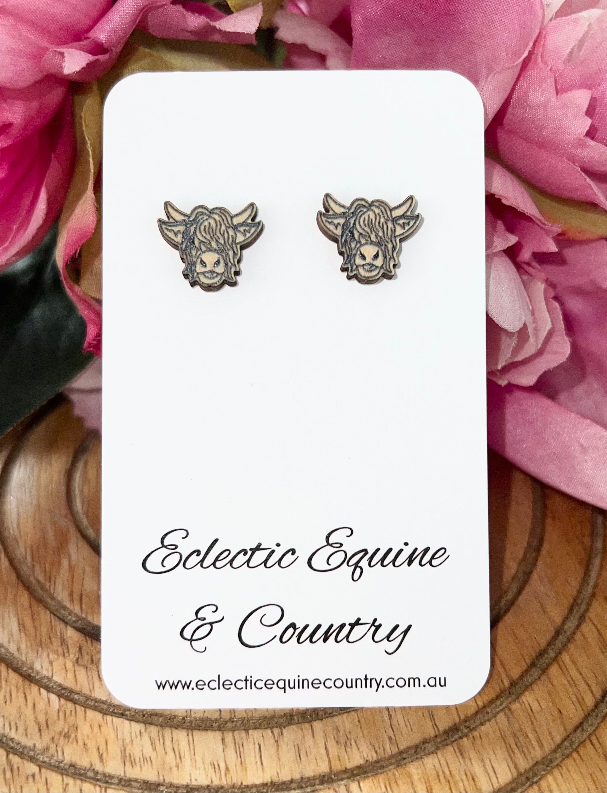 Highland Cow Wooden Stud Earrings