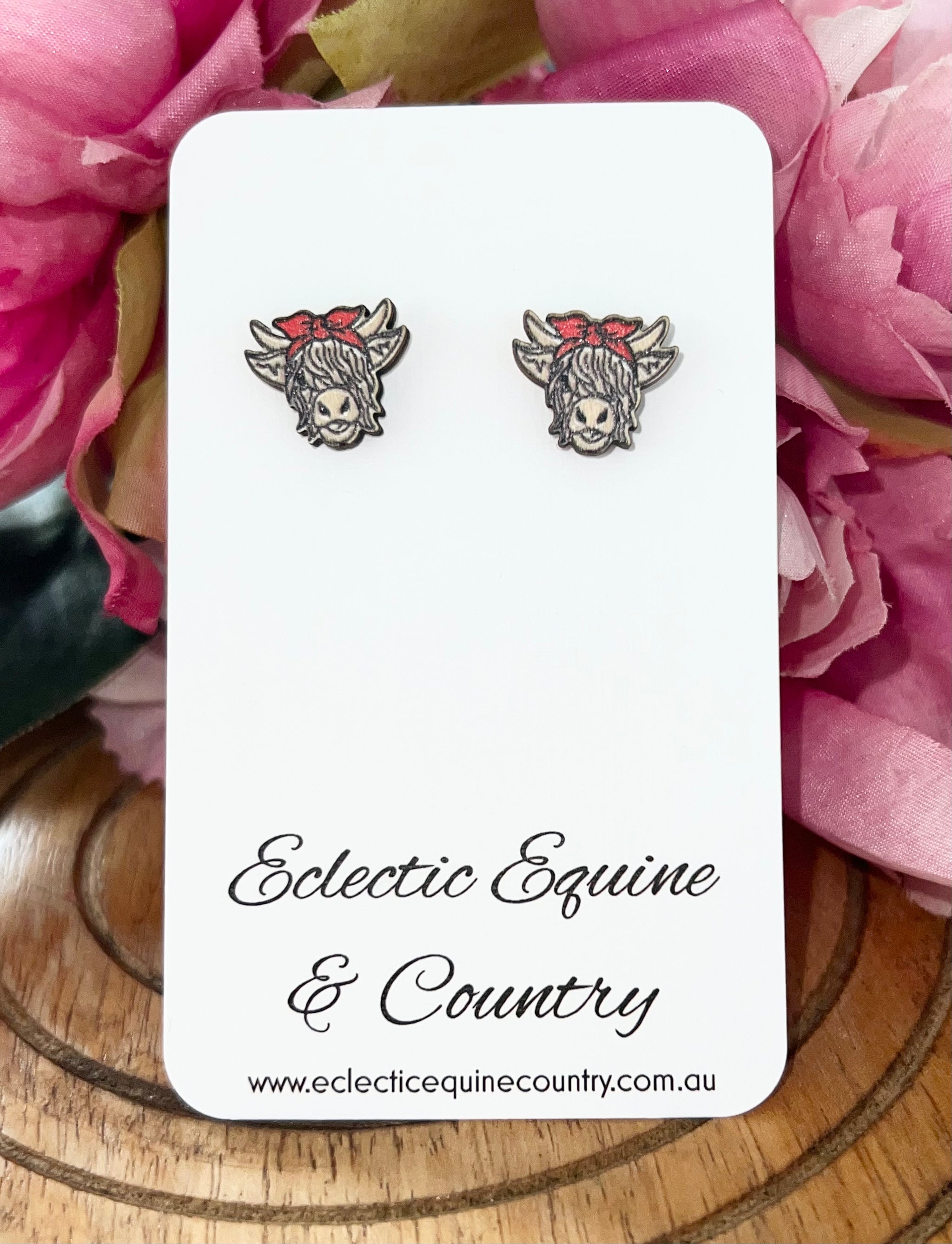 Highland Cow Wooden Stud Earrings
