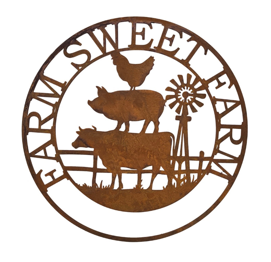 'Farm Sweet Farm' Country Metal Wall Sign