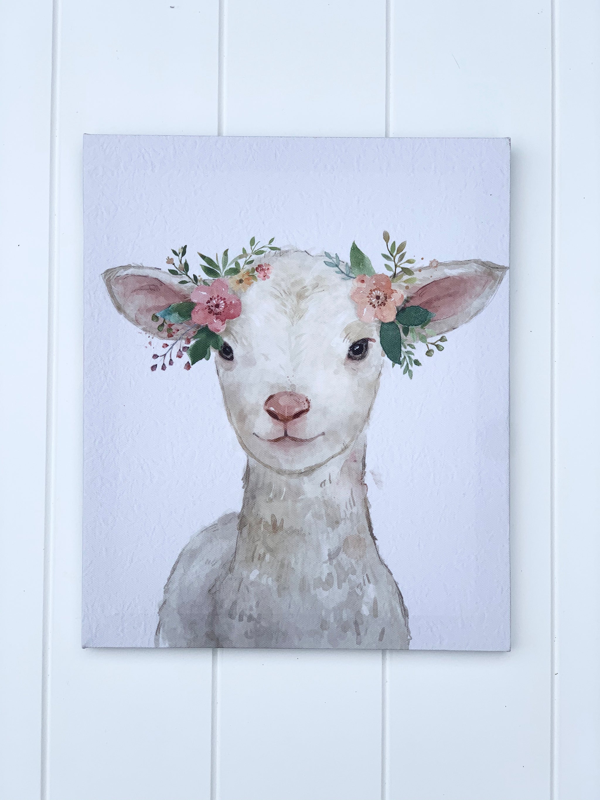 'Floral Crown Lamb' Mini Canvas Print