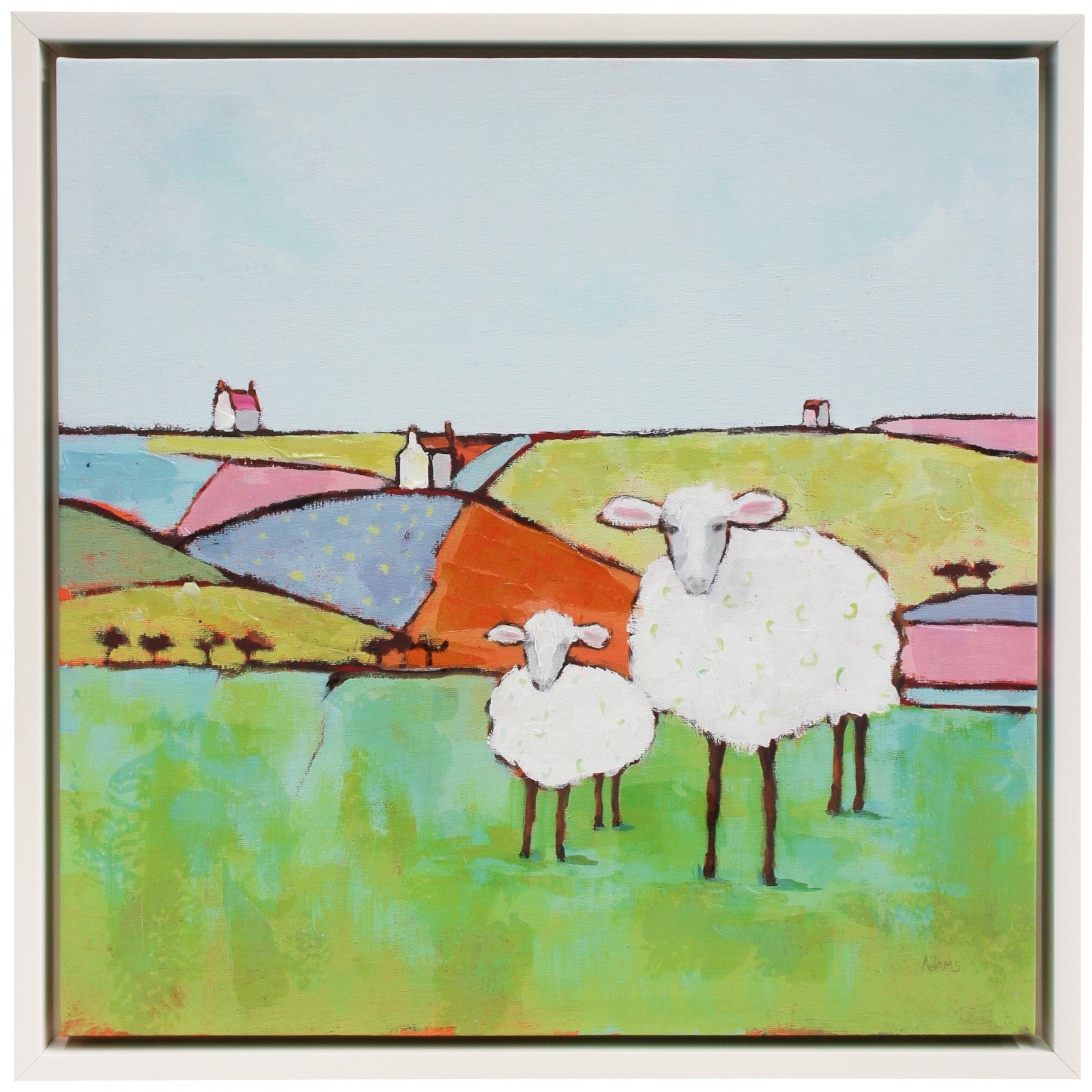 'Sheep In The Meadow' Framed Floating Canvas Print