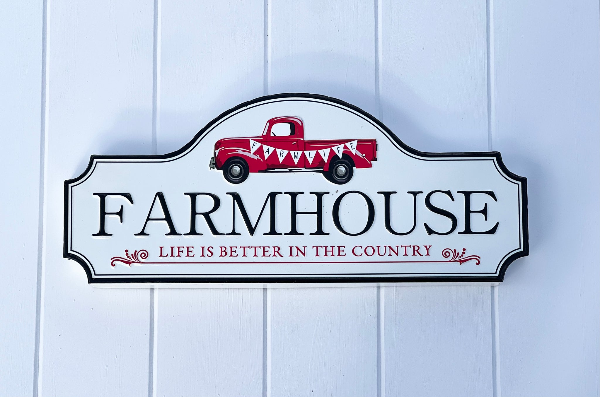 ‘Farmhouse - Life is Better in the Country’ Red Ute Enamel Sign