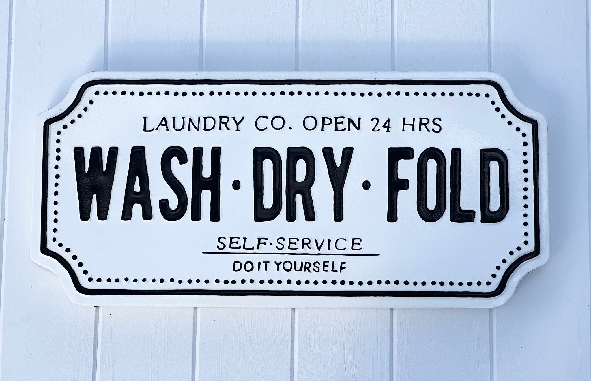 ‘Wash - Dry - Fold’ Enamel Laundry Sign