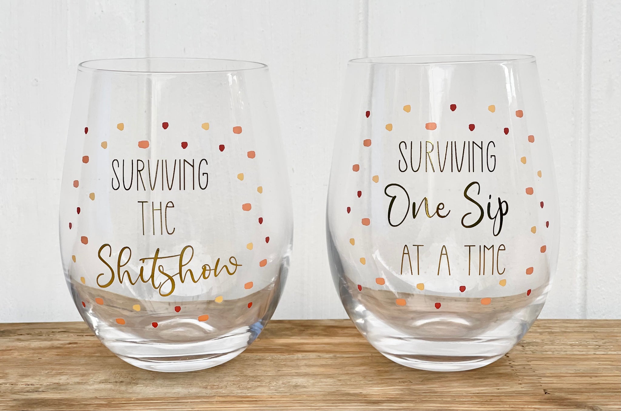 'Surviving The Shit Show' Twin Stemless Wine Glass