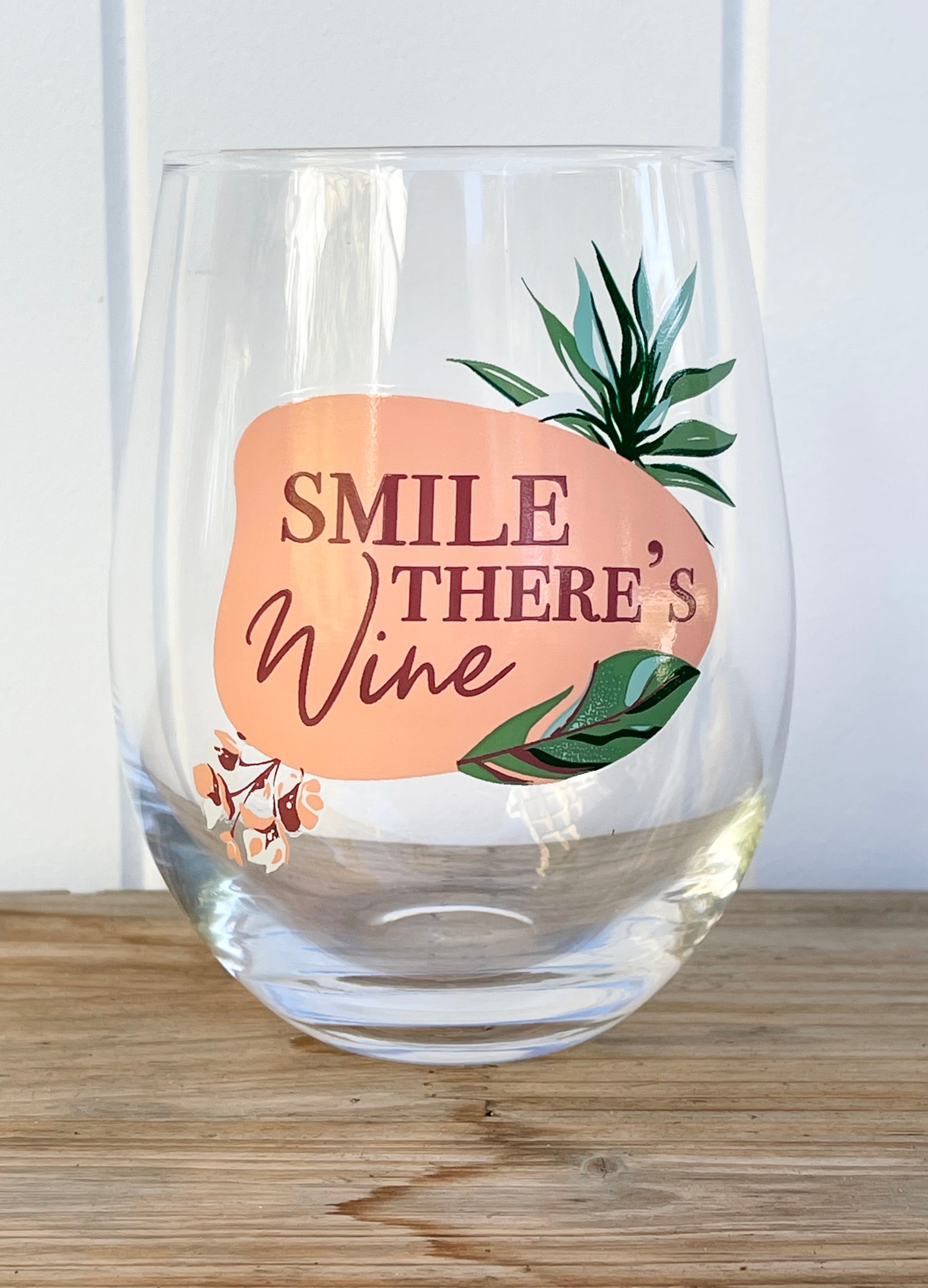 'Smile There's Wine' Stemless Wine Glass